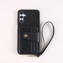 1件装优雅奢华挂绳卡包钱包式PU皮革手机壳，兼容三星Galaxy S25 Edge、S24、S23、S22、S21、S20 FE、Note 20 Ultra、A17、A16、A15、A07、A52、A53、A54、A25 5G、10、9 Pro XL、8、7、6、9a、8a、Note 15 Pro、14、13 4G、Poco C75，多功能保护套 - 黑色 - 查看 7