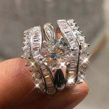 3pcs New Pear-Shaped Zirconia Sparkling Crystal Engagement Ring Set, High-Quality Silver-Plated Wedding Eternal Jewelry For Women - Silver - View 7