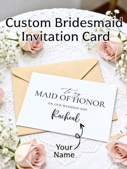 1/5/10pcs Customized Bridesmaid Invitation Card, Personalized Bridesmaid Invitation Card, Bridesmaid Info Card, Personalized Bridesmaid Proposal Card, Thank You Card, Bridesmaid Invitation, Wedding Invitations, Wedding Supplies, Wedding Decorations, And Bridesmaid Party Cards Are The Perfect Gift For Weddings, Holiday Parties, Mother's Day, Father's Day, And Graduation Seasons, Perfect For Family, Friends, And Loved Ones, Add Text To Create Your Own Card, Customized Bridesmaid Occasion Card