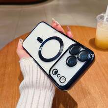 [Livraison locale 24h] Étui magnétique électrolysé Apple 17 avec protection intégrée de l'objectif, étui de téléphone transparent convenant pour iPhone 11/12/13/14/15/16/17 PRO/MAX, étui souple magnétique antichoc ultra-fin en TPU. - Doré - Voir 3