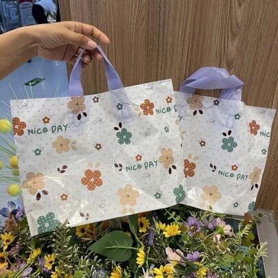 100pcs High Quality Gift Tote Bags, Women's Clothing Packaging Bags, Small Floral Pattern Handbags, Suitable For Home Storage And Shopping, Suitable For Supermarkets And Convenience Stores Reuse, Travel And Outdoor Storage Bags, Suitable For Carrying Clothes, Shoes And Other Items, Thick Gift Storage Bags, Portable Large Capacity Tote Bags. Suitable For Weddings, Shopping Bags, Birthday Gift Bags, Party Gift Bags