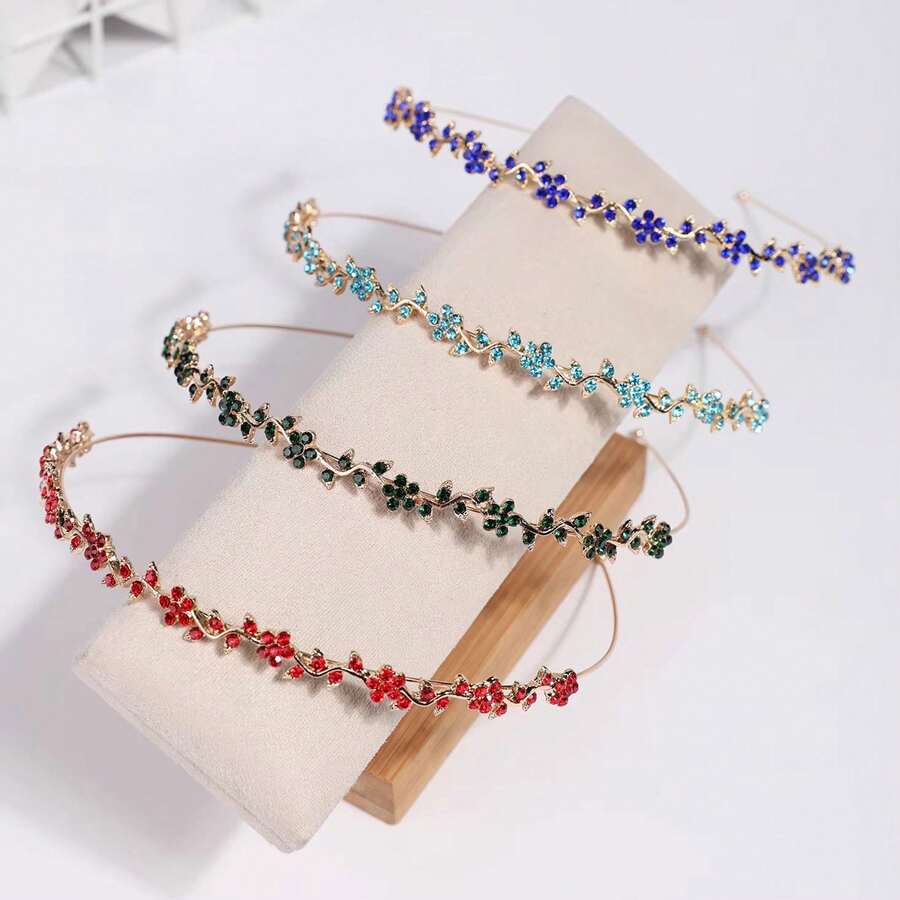 1pc Fashion Everyday Versatile Floral Crystal Embellished Headband, Elegant & Delicate - Multicolor - View 1