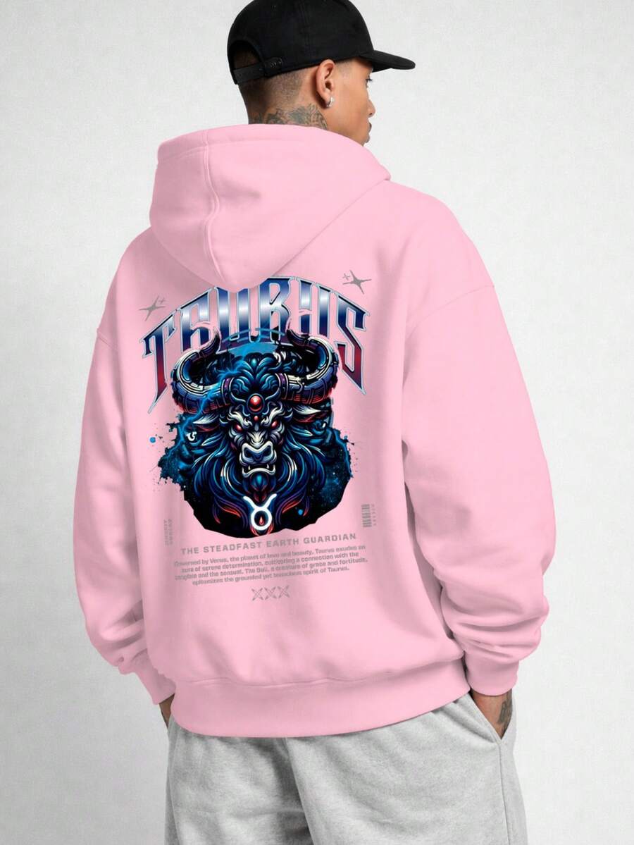 Unisex Oversized Street Style Taurus Zodiac Sweatshirt Ref4720 - Pink - View 1