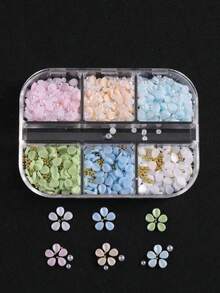 6 Compartimentos Decoraciones de arte de uñas de flores 3D de acrílico, Flores coloridas DIY Nail Charm Mezclado con cuentas de acero, perlas, gemas Suministros de arte de uñas de flores DIY Piezas Accesorios para uñas - Multicolor - Ver 12