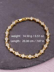 1pc Fashionable Minimalist Unique Personalized Full Diamond Cross Flower Gold Chain Bracelet, Suitable For Men's Daily Wear, Festivals And Parties - Multicolor - View 6