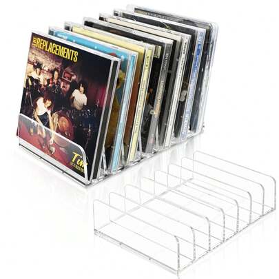 2 Packs, Clear Acrylic CD Organizers, CD Display Rack Holds Up To 14 Standard CD Cases For Media Shelf Storage And Organization