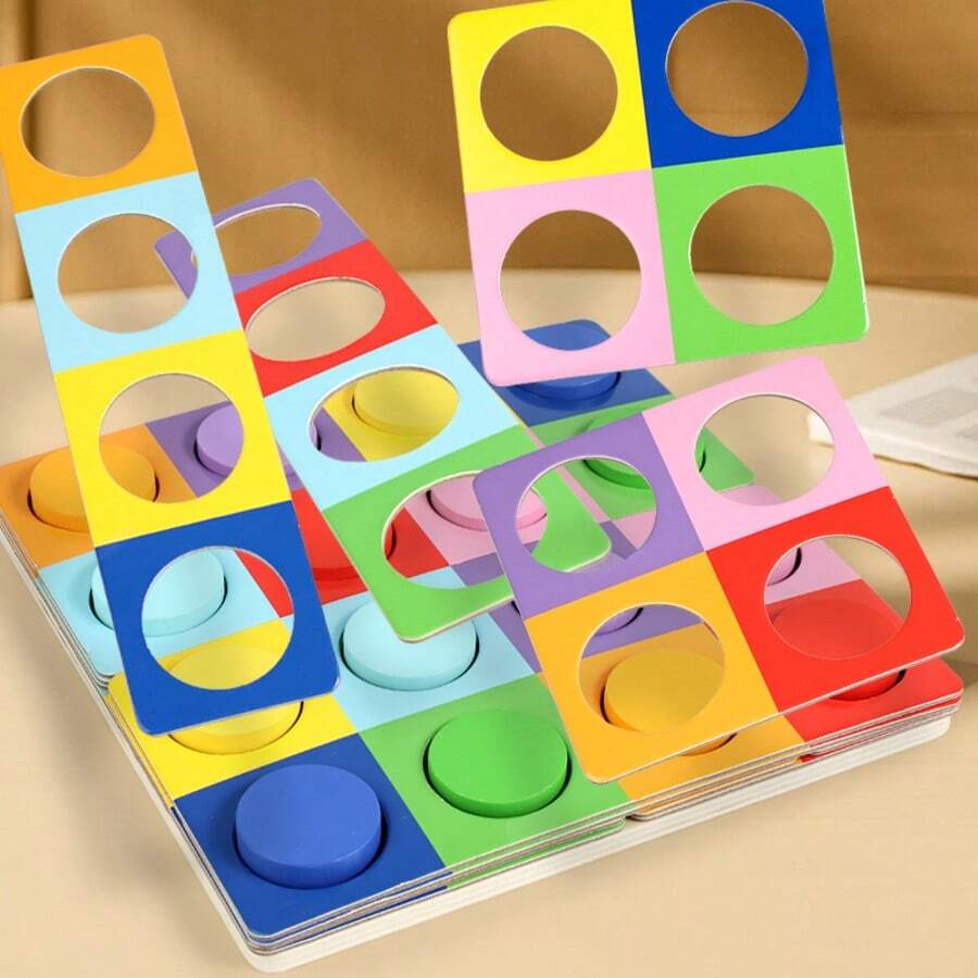 Children's Wooden Color Matching Board, Logic Thinking Training Early Education Cognitive Game, Building Block Puzzle Toy