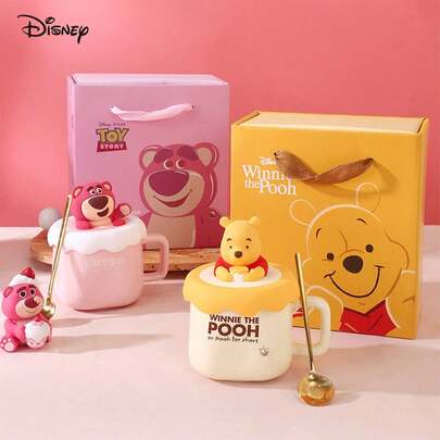 Disney Bộ cốc sứ hoạt hình, cốc chất lượng cao có nắp, hộp quà tặng, giao hàng miễn phí