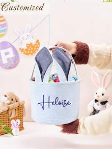 Personalized Easter Basket, Custom Bunny Basket, Embroidered Easter Basket, Custom Name Basket, Easter Gifts For Boys And Girls - Multicolor - View 5