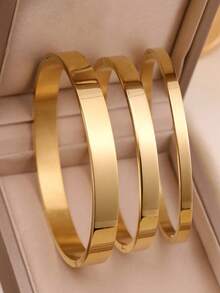 1 Pieza Pulsera De Mujer De Acero Inoxidable Con Diseño Mate Brillante De Lujo, Disponible En Varios Tamaños - Amarillo Oro - Ver 9