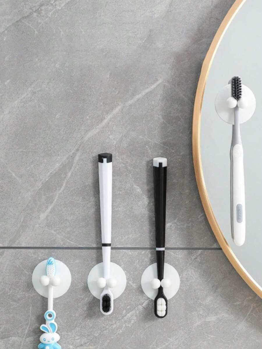 8pcs Suction Cup Transparent Reusable Bathroom Hooks & Toothbrush Holder Set - White - View 1