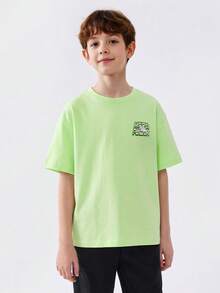 Balabala Boys' Loose Comfortable Top With Space Exploration Graphic - Lemon Green - View 5