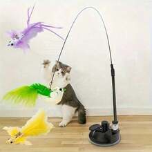 1个强力吸盘猫逗猫棒，带羽毛，长钢杆，可自主玩耍，耐用宠物咀嚼玩具 - 查看 2