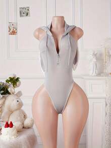 Sexy Lingerie  Backless Character Uniform Deep V Bunny Cosplay - Xám - Xem 3