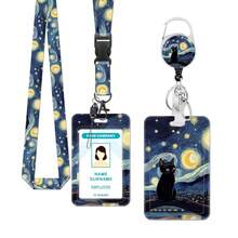 1 Set (Lanyard + Badge Clip + Card Holder) Versatile Starry Sky ID Badge Clip, Retractable Badge Reel, Fun Work Label Badge Holder With Rotating Clip, Nurse Name Card Holder, Medical Assistant Badge Companion, Detachable Lanyard For Hanging Phone, ID, Earphones, Work Badges, ID Card Protector Case, Business Card Holder, Suitable For Doctors, Teachers, Nurses, Caregivers, Volunteers, Office Workers, Office Supplies Gift - Simple Style - View 1