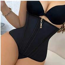 1件装氯丁橡胶束腰带，收腹提臀带，女士压缩腰部塑形带，带金色拉链和三排钩扣，运动塑形 - 黑色 - 查看 4