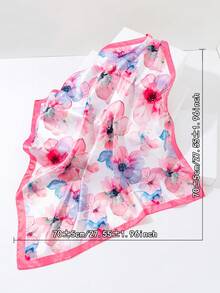 1pc New Floral Design Fashion Small Square Scarf, Versatile Headwear, Wristband, Neckwear Accessory With Flower Print - Multicolor - View 3