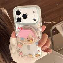 GUCADI Blue Rim Magnetic Dog Daily Style + Pink House Dog Magnetic Holder, Magnetic Dog Holder Suitable For 17pm Phone Case, 13 Funny Cartoon, 14 Transparent 16 Soft Shell, 17 Personalized, Creative, Geometric, Cartoon Style, Fresh, Niche, Ins Style. - Multicolor - View 2