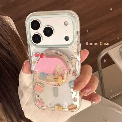 GUCADI Blue Rim Magnetic Dog Daily Style + Pink House Dog Magnetic Holder, Magnetic Dog Holder Suitable For 17pm Phone Case, 13 Funny Cartoon, 14 Transparent 16 Soft Shell, 17 Personalized, Creative, Geometric, Cartoon Style, Fresh, Niche, Ins Style.