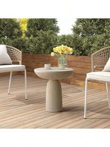 18.5'' Tall Pedestal Side Table, Modern Round Shape For Home Decor, Stone-Inspired With  Design, Beige Tall Sofa Side Table For Living Room Or Patio - 白色 - 查看 3