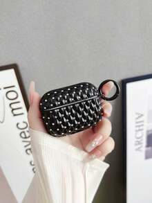 2pcs Set: Rhinestone Ear Hooks Cover For AirPods Pro, Protective Case + Cleaning Brush - Buckle - View 6