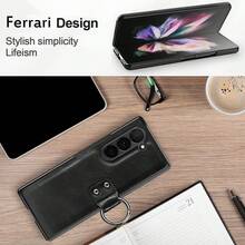 Luxury Business PU Leather Electroplated Case With Ring Holder & Tempered Glass Screen Protector, Full Body Shockproof Protective Cover Compatible With Samsung Galaxy Z Fold 7/6/5/4 - Black - View 6