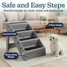 Petmaker Escaleras plegables de plástico para mascotas para interiores o exteriores diseño de 4 escalones con características de  integradas gris 23" de largo x 15 de ancho x 19" de alto - Gris - Ver 2
