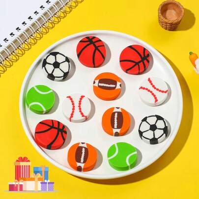 Soccer & Basketball Eraser Pack - 5 Assorted PVC Cartoon Sport Erasers For Classroom Rewards, Party Favors & Prize Boxes