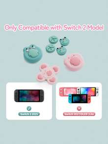 GeekShare 7入組可愛的青蛙和蠑螈設計d-pad、abxy按鈕套,與 Switch/oled 主機兼容 - 粉綠 - 查看 10