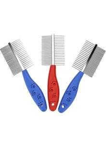 1 Pet Comb, Dog Comb, Cat Pin Comb, De-Shedding Comb, Double-Row Comb, Pet-Specific Comb, Pet Comb, Comb, Stainless Steel Single-Row Flea Comb, Small Animal Pet Supplies (Due To Different Batches, The Plastic Handle May Occasionally Have Slight Scratches, But This Does Not Affect Use) - Multicolor - View 8