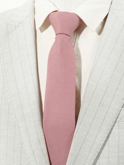 1pc Men's Light Pink Thin Stripe Textured Casual Necktie, Suitable For School, Formal Wear, Work, And Daily Wear