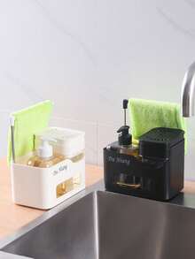 3pcs-4 In 1 Kitchen Soap Dispenser Set, Includes Liquid Hand Soap, Dish Soap, Soap Holder With Sponge & Cloth Rack, Suitable For Kitchen Sink, Bathroom, Vanity - Multicolor - View 5