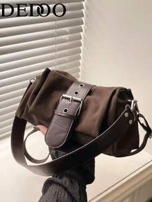 Dedoo New Vintage Fashion Square Bag, Metal Buckle Decor, Flap Opening Shoulder Bag. Adjustable Long Shoulder Strap, Small Capacity Lightweight Minimalist, Solid Color Soft Crossbody Bag. Suitable For Women's Daily Life, Casual, Commuting, Work, Vacation And Student Use - Coffee - View 8