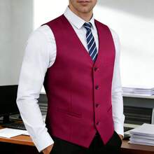 Men's Slim Fit Black Front Closure Suspender Vest, Formal Business Wedding, Spring/Autumn - Burgundy - View 4