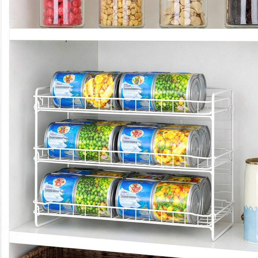 3-Tier Stackable Can Rack Organizer – Adjustable Metal Pantry Can Dispenser Holds Up To 36 Cans With Tilt Design For Kitchen Cabinet, Countertop & Pantry Storage - White - View 1