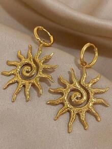 1Pair Unique Sun Shine Earrings For Women Stainless Steel Earrings Dainty Pendant Earrings For Daily Party Jewelry Gifts - Vàng - Xem 8