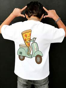 T-Shirt With A Print Of A Pre-Teen Boy Assembling A Pizza, Made Of Soft And Comfortable Fabric, Suitable For Children In Outdoor Sports, Casual Wear, Street Style - 灰色 - 查看 2
