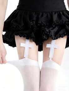 1 Pc Women's Black Cross Garter Thigh High Tights | High Elasticity Edgy Design | Edgy Hot Girl Style | Perfect For Streetwear, Party & Night Out - Multicolor - View 6