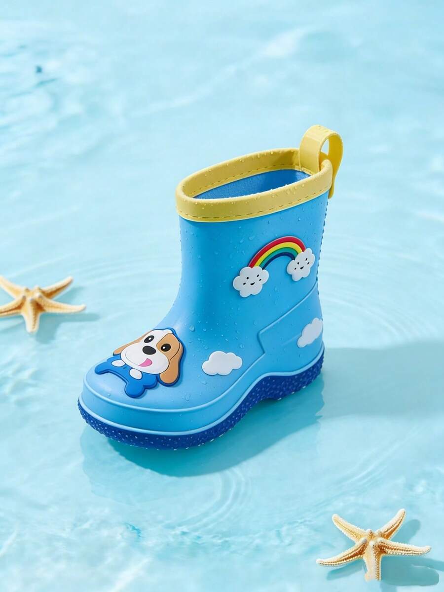 Nuevas botas de lluvia de media pantorrilla con estampado de dinosaurios de dibujos animados para niños - Botas de lluvia de goma unisex, adecuadas para jugar en el agua, versátiles y de moda, ligeras y suaves, adecuadas para días lluviosos, ir al trabajo, ir a la escuela y caminar; perfectas para verano, otoño y todas las estaciones - Azul - Ver 1