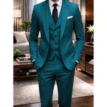Men's Slim Fit White 3pcs Suit Notch Lapel Formal Suit Set Blazer Vest Pants For Wedding Guest Graduation Party - Hồ Xanh - Xem 12