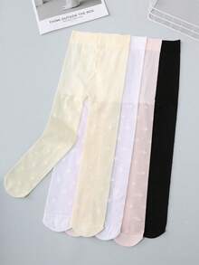 4 Pairs Girls' Breathable Sheer Tights, Star Pattern Cute & Sweet Girls' Leggings, Versatile Daily Wear Children Pantyhose, Spring/Summer - Multicolor - View 11