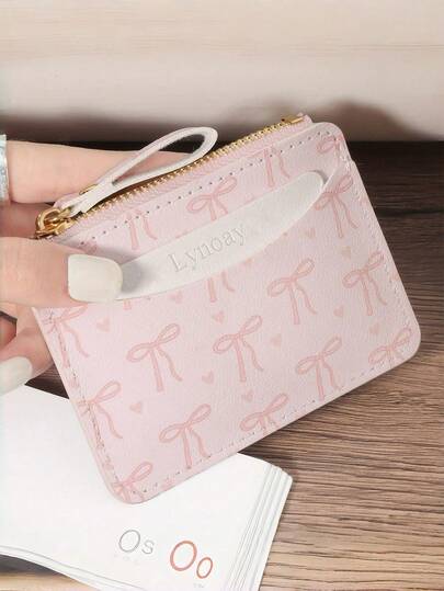 Women's Ultra-Thin Zipper Wallet Pink Heart-Shaped Bow Card Holder Light Daily Common Card Holder Zipper Closure, Women's Card Bag Bow Bow Sweet Cartoon Mini Change Bag Multi Card Slot Certificate Storage Organ Bag, Pink Bow Love Pattern Button Fashion Card Bag Slim, Chain Wallet Foundation Make-Up Strawberry Card Holder Light Daily Common Card Holder Zipper Multi Card Slot