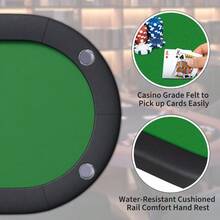 Mesa de póquer plegable para 8 jugadores, mesa de casino Texas Holdem de 72 pulgadas con barandillas acolchadas y portavasos, mesa de juego plegable portátil para el hogar o la sala de juegos - Color: ribete negro + verde - Ver 6
