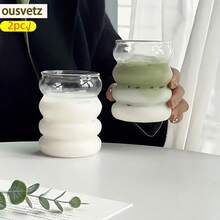 INS Style Cute Milk Glass Cup, Breakfast Cup, Creative And Simple Yogurt Cup, Transparent Circle Coffee Cup, Suitable For Women, Can Hold Beverages, Milk Tea, Ideal Stationery Item For Back To School Season - Clear - View 3