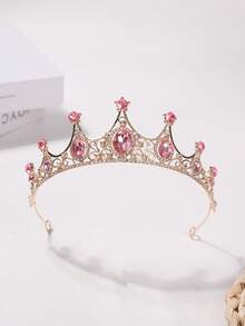 1pc Women's Fashion Princess Crown Rhinestone Headband, Sweet Birthday Hair Accessory - 4168 Pink - View 2