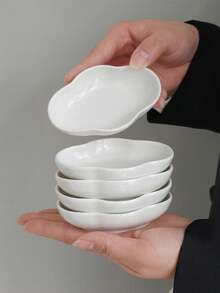 1个/2个/4个/5个 简约白色云朵造型陶瓷盘，冰淇淋甜点碗，家用沙拉布丁碗，婴儿辅食陶瓷碗，创意小众零食碗 - 白色 - 查看 14