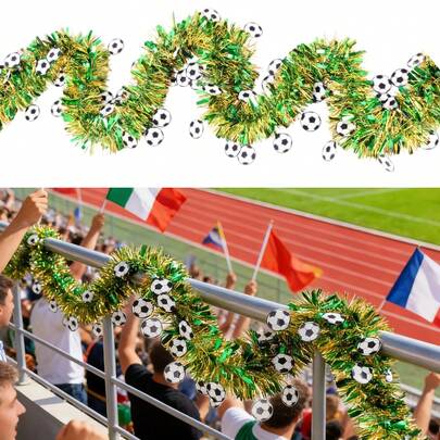 1/2/3pcs Football Theme Streamers Party Decorations Green Ribbons Fans Cheering Garland Scene Layout Ribbons Props, Football Party Gathering Background Decorations Ribbons, Football Ribbons Streamers Football Decorations Scene Layout Ribbons Metal Wire Garland, No Electricity