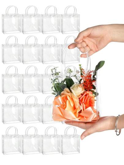 20个透明礼品袋，带提手，防水可重复使用透明PVC纽扣礼品袋，婚礼回礼袋，购物袋，音乐会透明钱包袋，母亲节礼物包装袋，婚礼派对礼品袋，鲜花袋，礼品袋，新娘送礼会，毕业季礼物