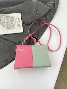 1个女士新款迷你时尚撞色单肩包，肩带和金属扣装饰休闲方形包，可作手机袋、钱包使用，百搭时尚街头风斜挎包，适合购物、通勤、日常搭配，是女士日常使用的理想之选。 - 粉色 - 查看 7