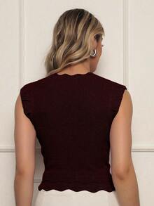 ONLYONE - Modal Cropped Blouse With Japanese Sleeves And Wave Detail At The Hem - Women's Blouses, Knit Blouses - Burgundy - View 3